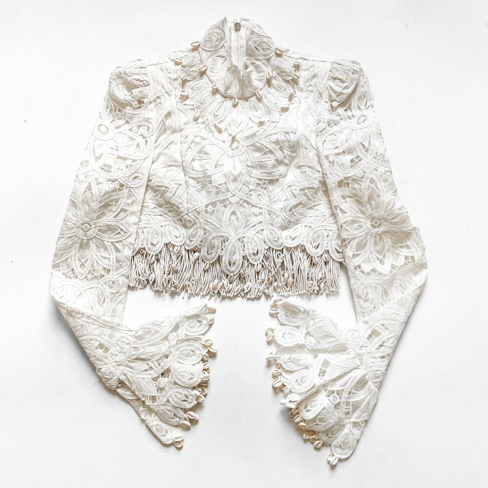 Zimmermann Wavelength Fringed Bodice Top Ivory Size AU 0 US 4 NEW NWT - Picture 3 of 16
